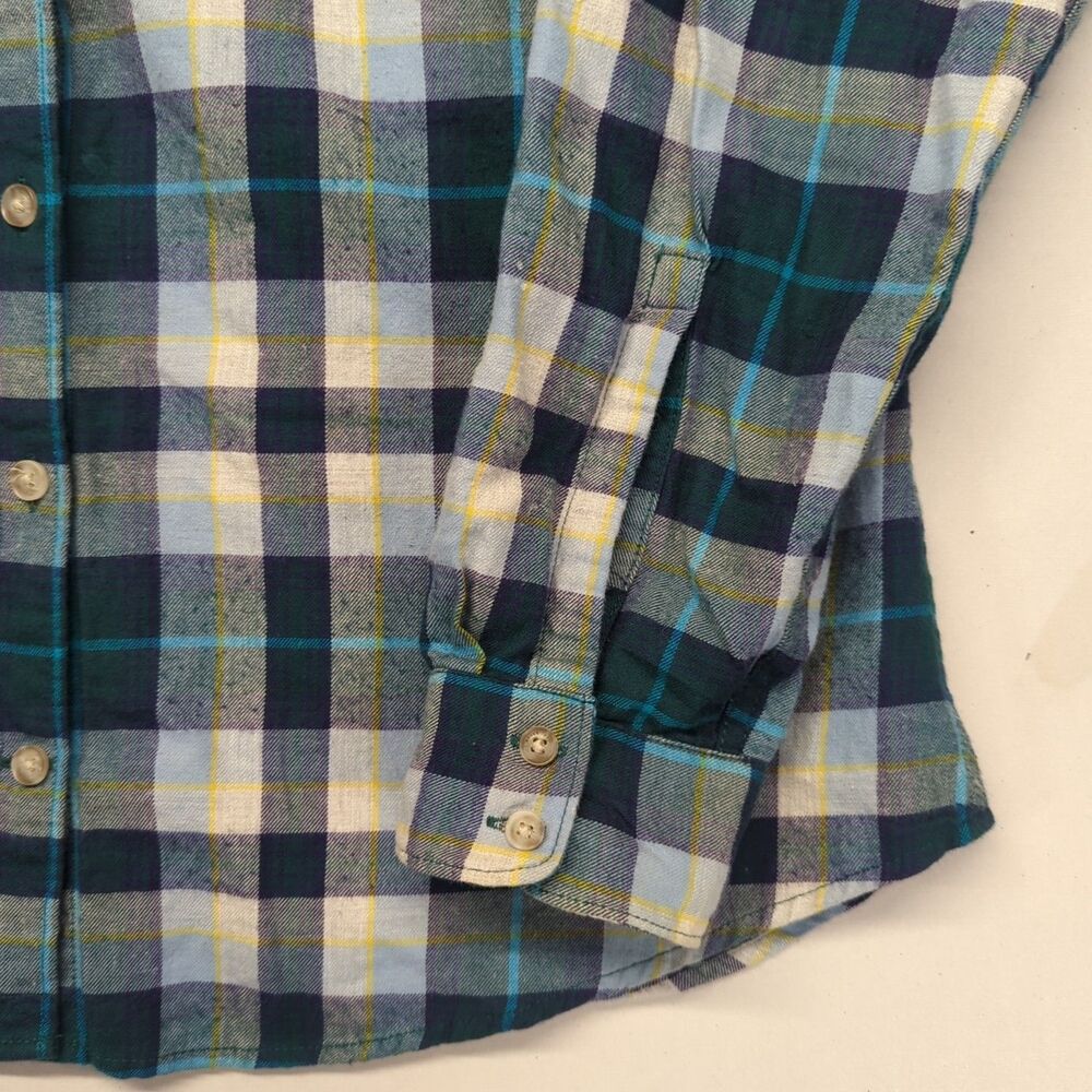 Eddie Bauer Womens Medium Plaid Flannel Green Blue Yellow M Cotton Outdoor Hike - Picture 3 of 8